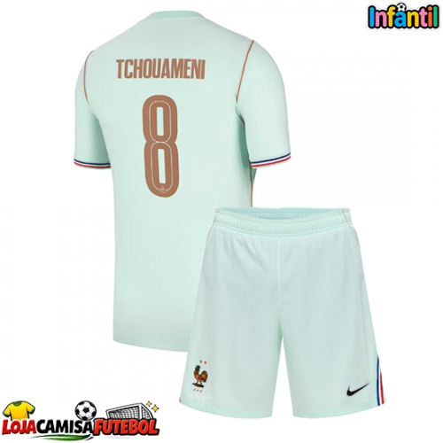 Camisa de Futebol França Aurelien Tchouameni #8 Equipamento Secundário Infantil Mundo 2026 Manga Curta (+ Calças curtas)